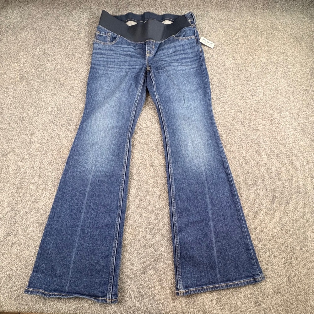 Old Navy Flare Maternity Jeans Women 6 Blue Low Panel Boho Hippie Y2K Retro 31'L